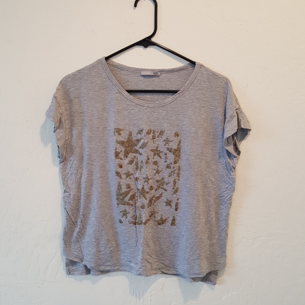 Zara gray T w/ gold foil